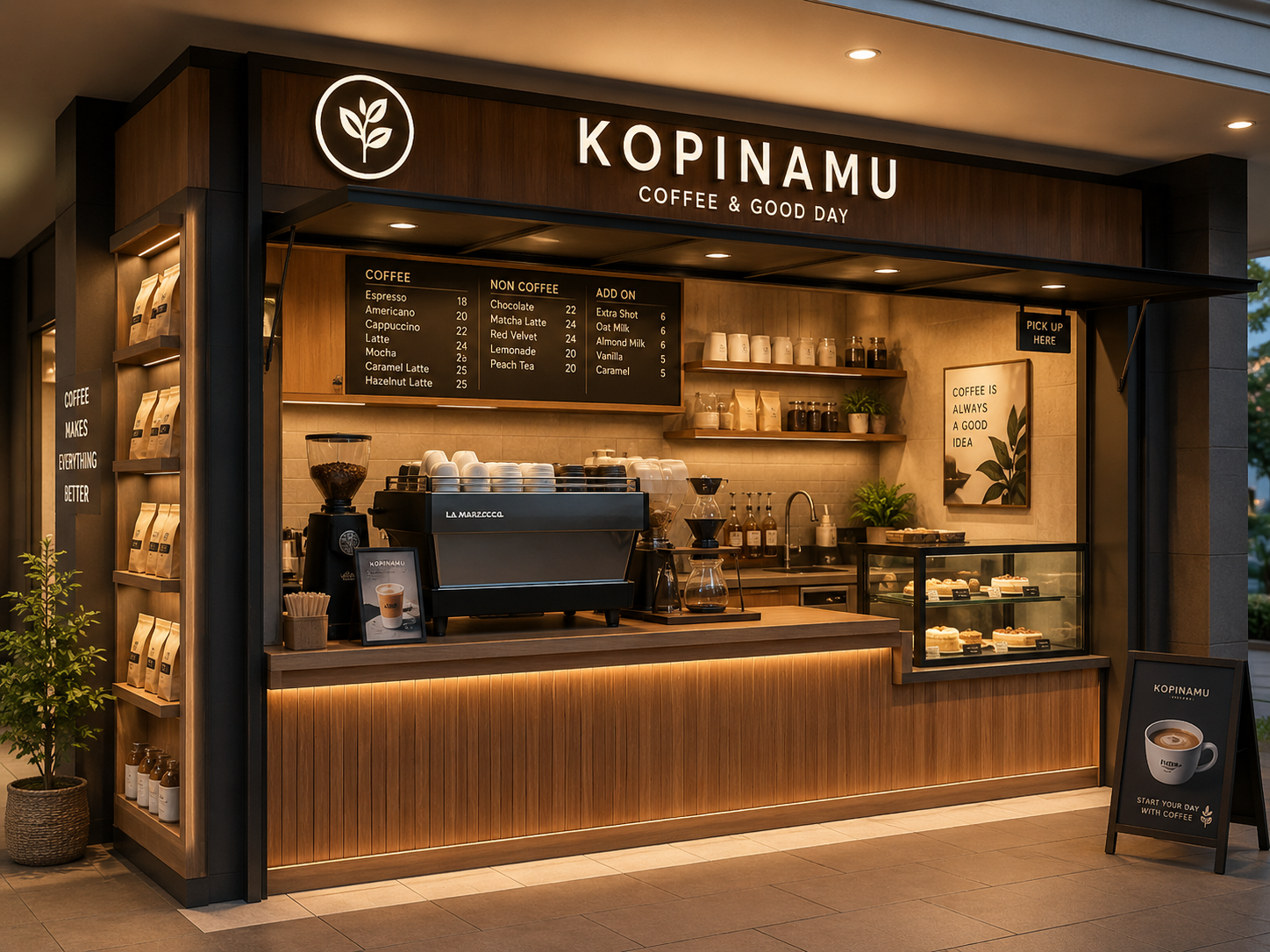 Jasa pembuatan booth coffee shop container custom dengan meja barista dan jendela pelayanan