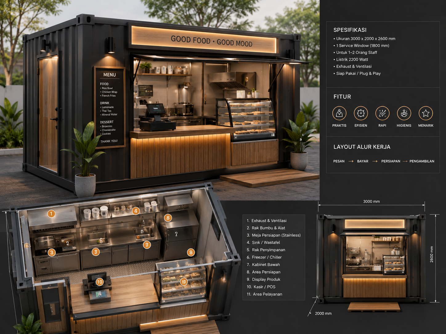 Jasa pembuatan booth container kuliner custom untuk usaha makanan dan minuman