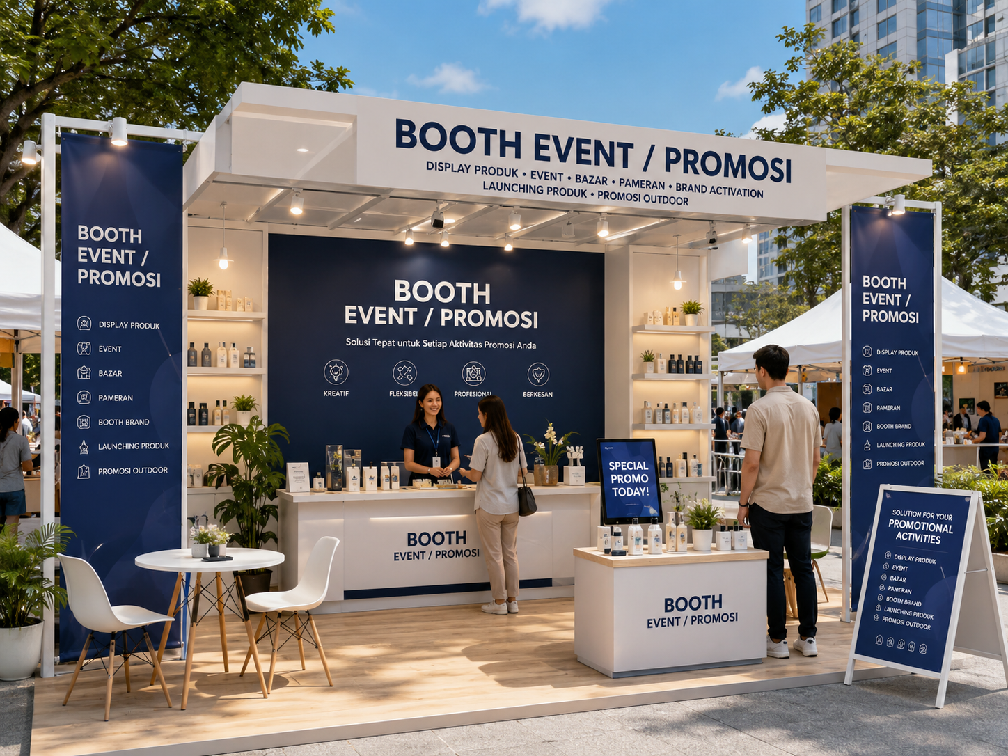 Jasa pembuatan booth container event dan promosi custom untuk display produk